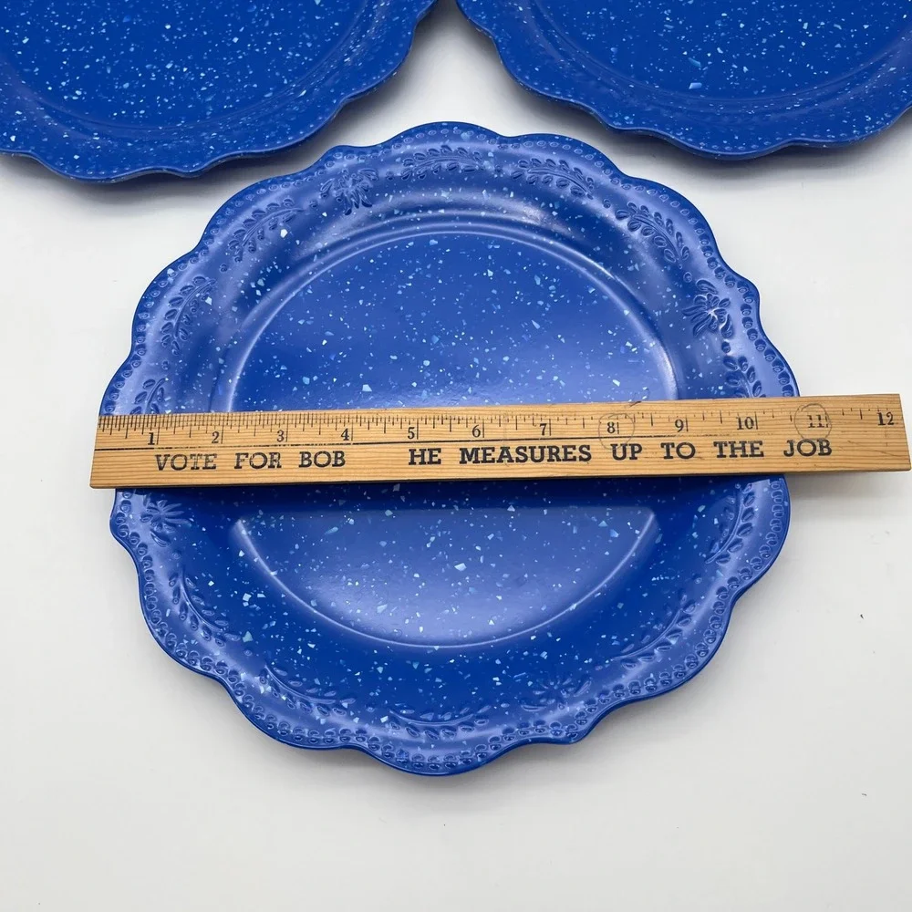 The Pioneer Woman Dinner Plates 10.5in Blue Melamine‎ Speckled Scalloped 3pc